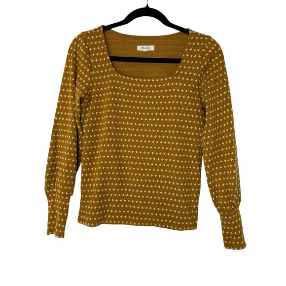 Madewell Mustard Print Square Neck Long Sleeve Blouse Top XS Cottagecore Boho - Picture 2 of 10